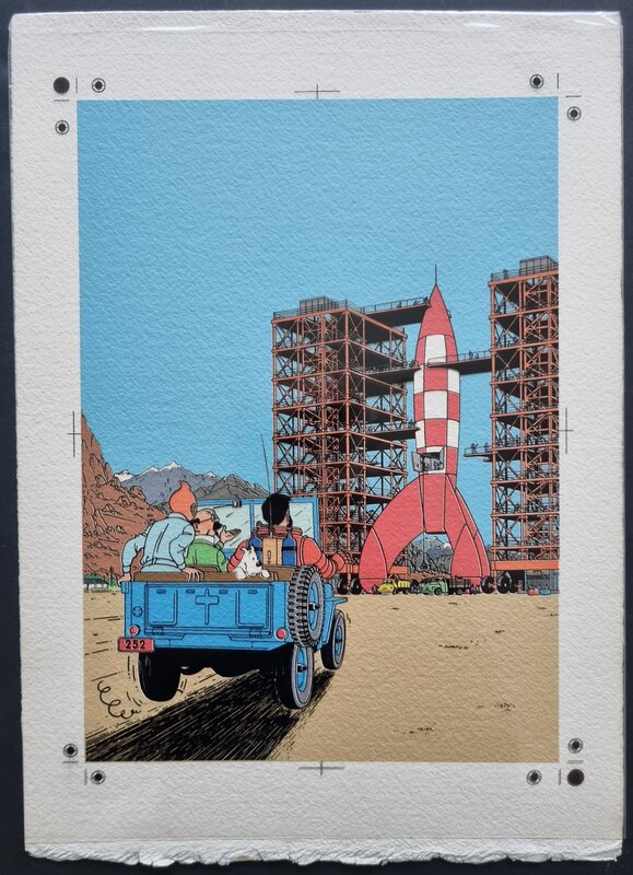 Studios Hergé, Hergé, Tintin - Objectif Lune - mise en couleurs couverture - Couverture originale