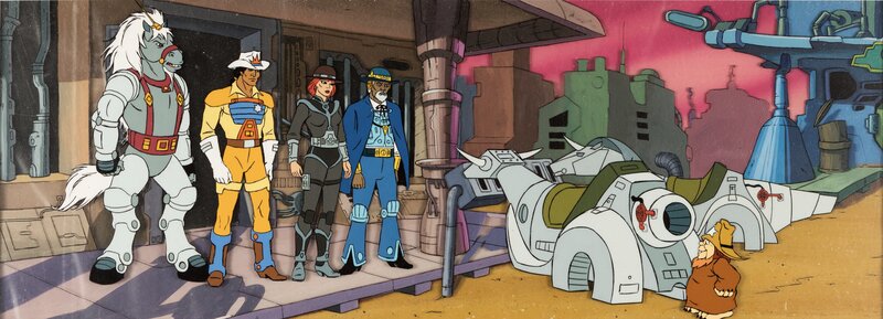 Bravestarr Multi-Character Pan Production Cel Setup with Key Master Background (Filmation, 1987) - Planche originale