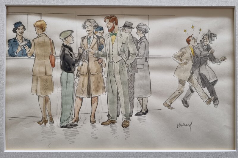 André Juillard, Edgar Pierre Jacobs, Blake et Mortimer - dessin de recherche en couleurs - crayonne - Original Illustration
