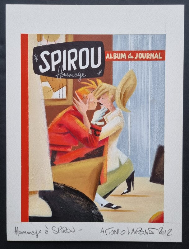 Antonio Lapone, Hommage à spirou - projet de couverture en couleurs - Original Illustration
