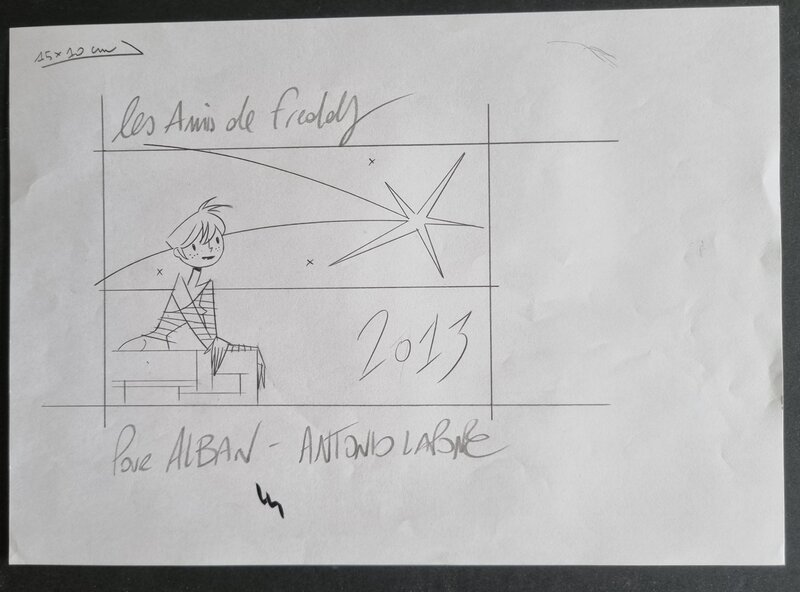 Antonio Lapone, Yves Chaland, Les amis de Freddy - crayonné carte de voeux - Illustration originale