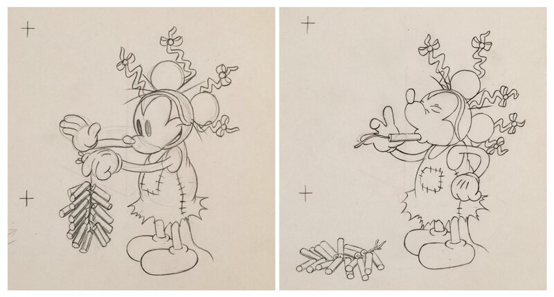 Mickey's Mellerdrammer Mickey Mouse Animation Drawings Group of 2 (Walt Disney, 1933) - Dédicace
