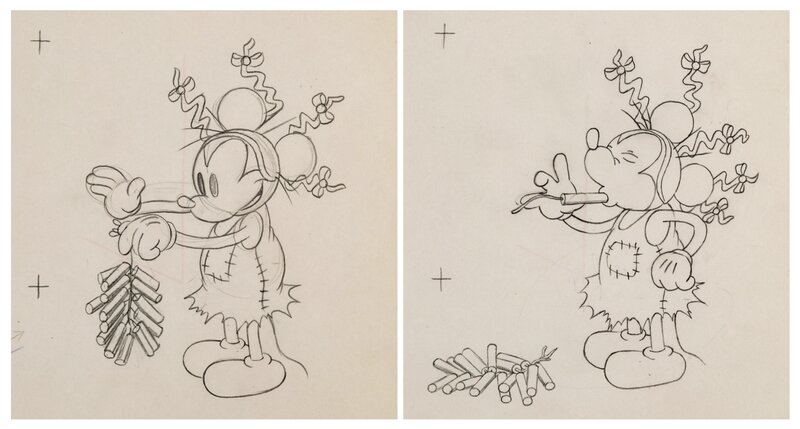 Mickey's Mellerdrammer Mickey Mouse Animation Drawings Group of 2 (Walt Disney, 1933) - Dédicace