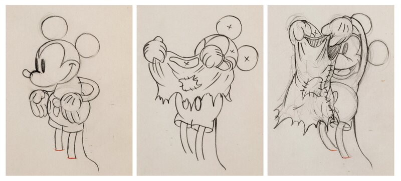 Mickey's Mellerdrammer Mickey Mouse Animation Drawings Group of 3 (Walt Disney, 1933) - Dédicace