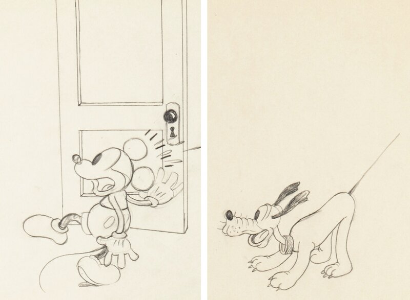 Mickey's Nightmare Mickey Mouse and Pluto Animation Drawings Group of 2 (Walt Disney, 1932) - Dédicace