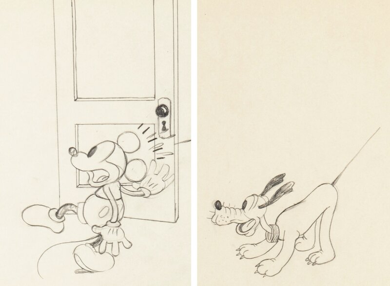 Mickey's Nightmare Mickey Mouse and Pluto Animation Drawings Group of 2 (Walt Disney, 1932) - Sketch