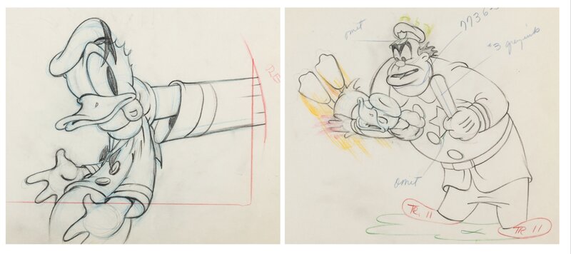 The Autograph Hound Donald Duck Animation Drawings Group of 2 (Walt Disney, 1939) - Dédicace
