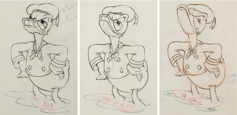 The Autograph Hound Donald Duck Animation Drawings Group of 3 (Walt Disney, 1939) - Dédicace