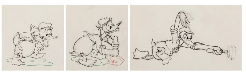 The Riveter Donald Duck Animation Drawings Group of 3 (Walt Disney, 1940) - Sketch