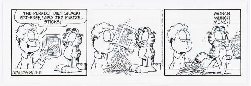 Walt Disney, Jim Davis Garfield Daily Comic Strip Original Art dated 11-11-97 (Paws/Universal Press Syndicate, 1997) - Comic Strip