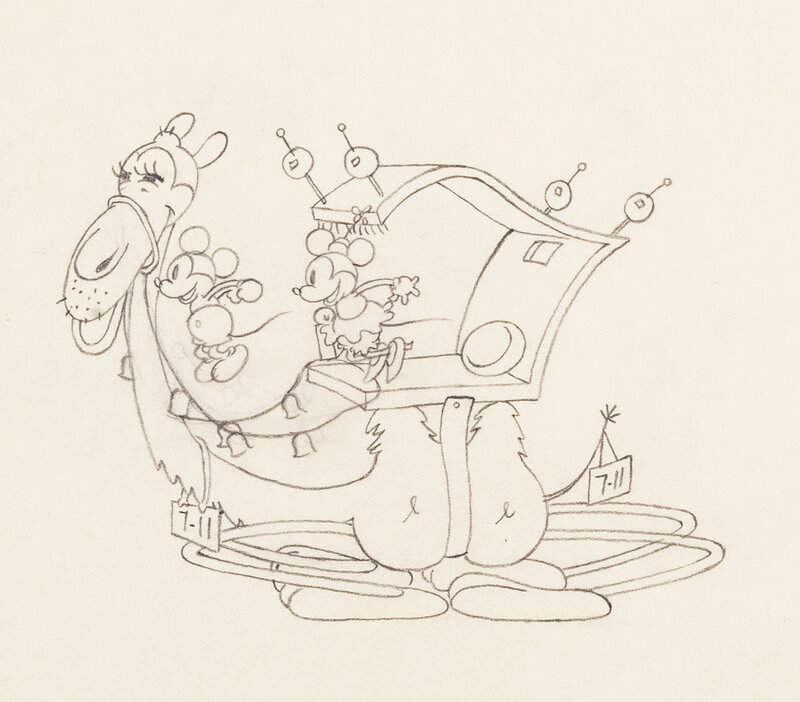Mickey in Arabia Mickey Mouse, Minnie Mouse, and Camel Animation Drawing (Walt Disney, 1932) - Dédicace