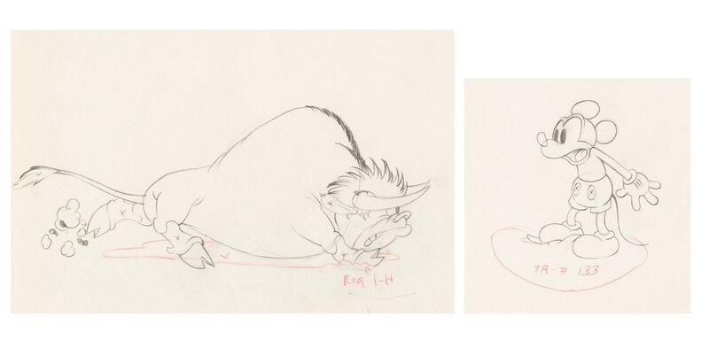 Mickey's Rival Mickey Mouse and Bull Animation Drawing Group (Walt Disney, 1936) - Sketch