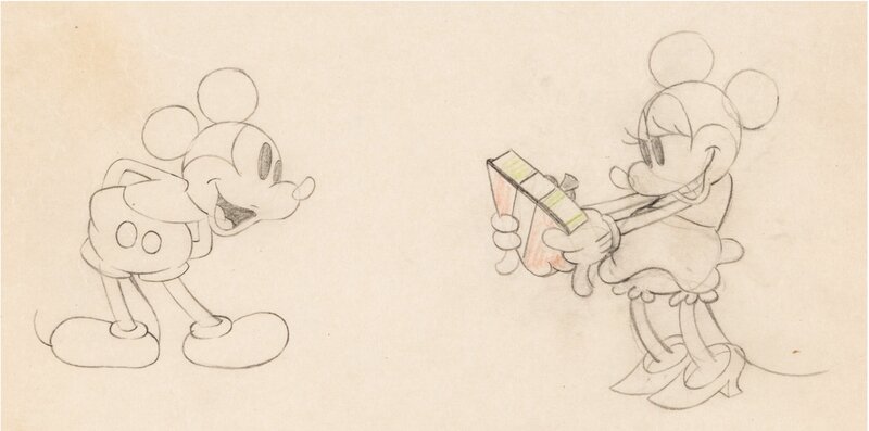 Puppy Love Mickey Mouse and Minnie Mouse Animation Drawing (Walt Disney, 1933) - Dédicace