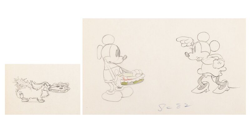 Puppy Love Mickey Mouse, Minnie Mouse, and Fifi Animation Drawings Group of 2 (Walt Disney, 1933) - Dédicace