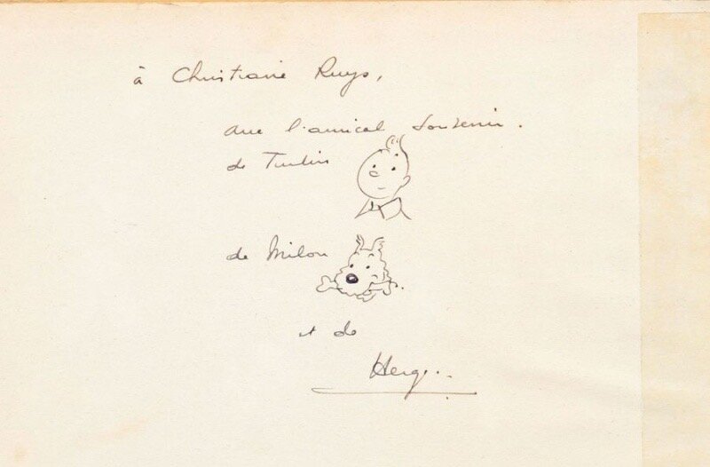 Hergé - dédicace Tintin et Milou - Dédicace Hergé - dédicace Tintin et Milou - Dédicace