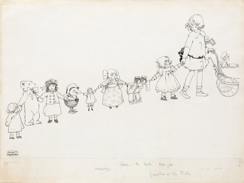 Honor C. Appleton Josephine and Her Dolls End Papers Illustration Original Art (Blackie and Sons Limited, 1916) - Original Illustration