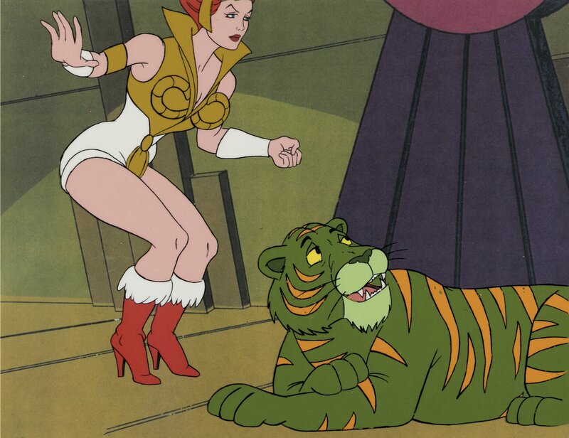 Lou Scheimer Les Maîtres de l'Univers, Teela et Cringer Cellulo de Production, Printed Background, Certificat (Filmation Associa - Original art