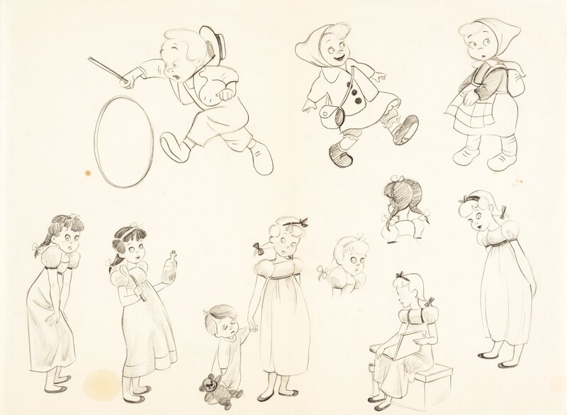 Peter Pan Early Character Design Model Sheet Original Art by Jack Miller (Walt Disney, c. 1939-40) - Dédicace