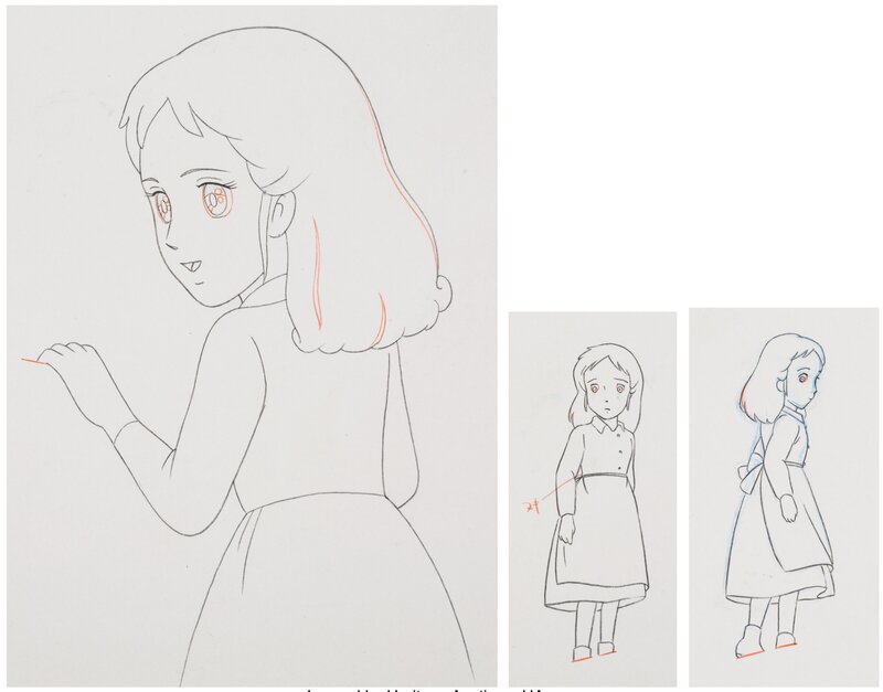 Fumio Kurokawa, Princess Sarah Sarah Crewe and Animation Drawing Group of 3 (Nippon Animation, 1985) - Dédicace