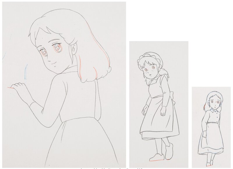 Fumio Kurokawa, Princess Sarah Sarah Crewe and Becky Animation Drawing Group of 3 (Nippon Animation, 1985) - Sketch