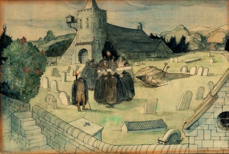 Jacques Laudy, Cimetière et Enterrement - Original Illustration