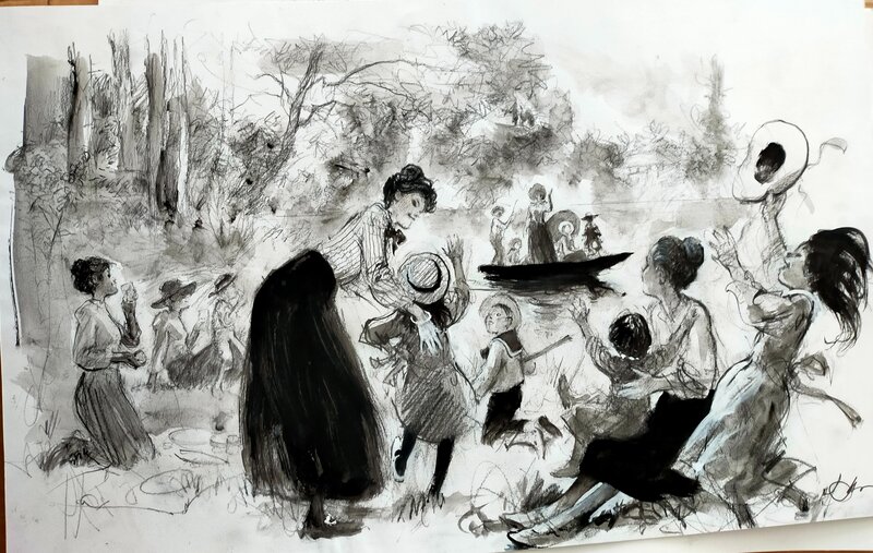 Au bord de l eau by René Follet - Original Illustration