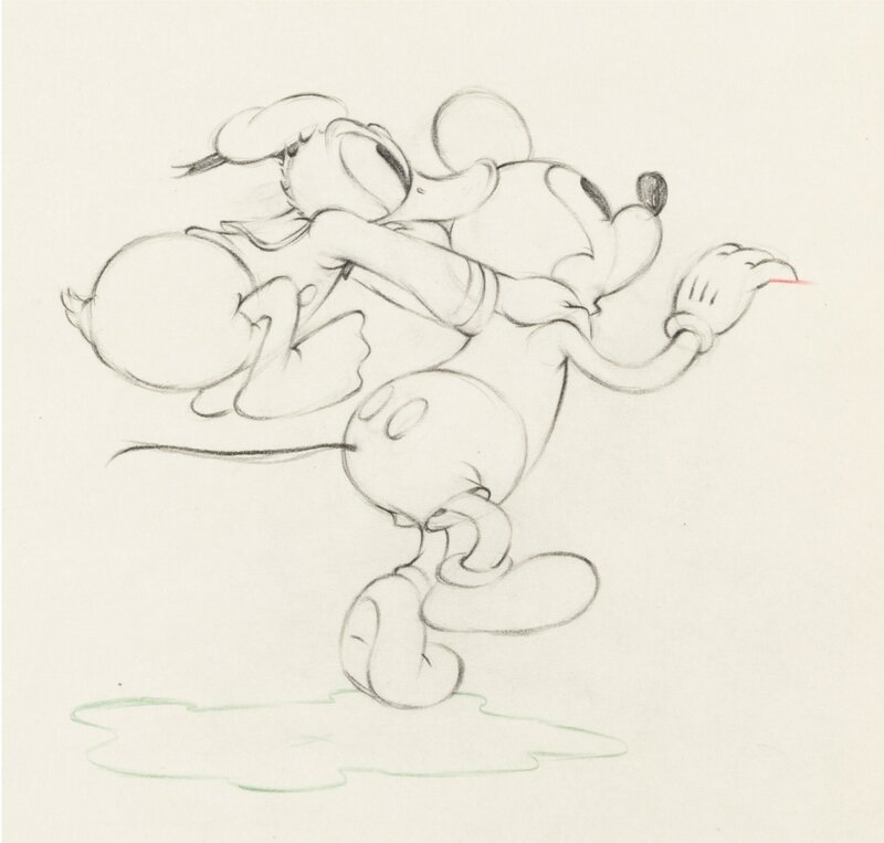 Mickey's Trailer Mickey Mouse and Donald Duck Animation Drawing (Walt Disney, 1938) - Dédicace