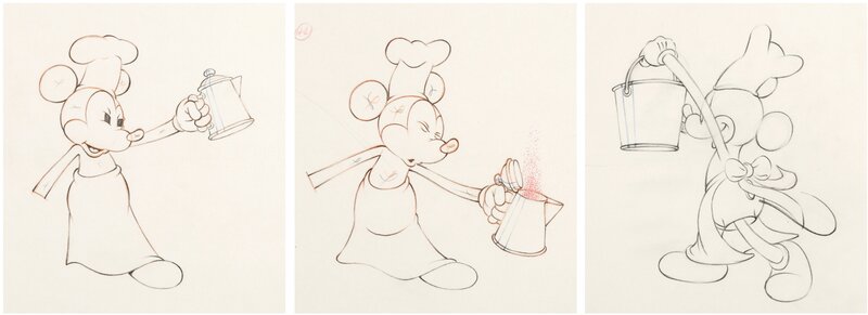 Mickey's Trailer Mickey Mouse Animation Drawings Group of 3 (Walt Disney, 1938) - Dédicace