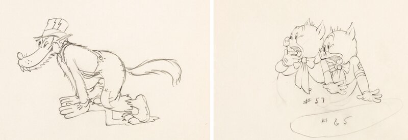 The Big Bad Wolf Animation Drawings Group of 2 (Walt Disney, 1934) - Dédicace