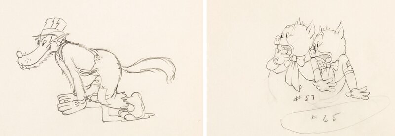 The Big Bad Wolf Animation Drawings Group of 2 (Walt Disney, 1934) - Sketch