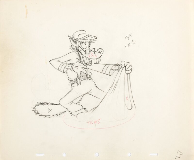The Practical Pig Big Bad Wolf Production Drawing (Walt Disney, 1939) - Dédicace