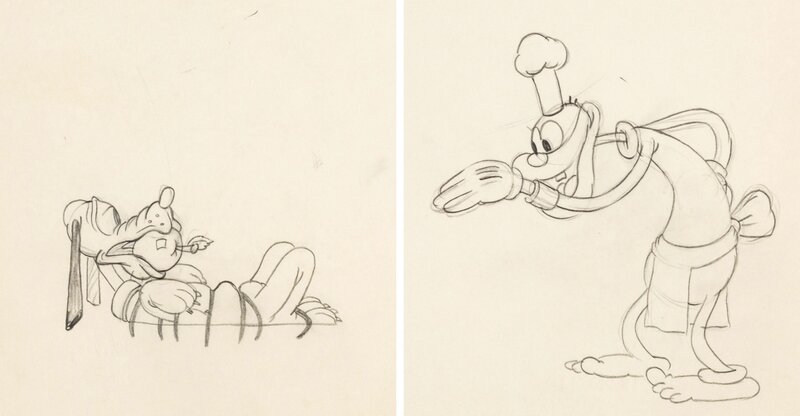 Trader Mickey Pluto and Cannibal Animation Drawings Group of 2 (Walt Disney, 1932) - Sketch