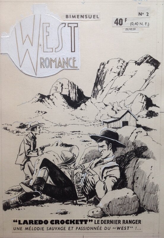 For sale - Atelier Chott, André Rey, Bob Schoenke, Arturo Del Castillo, Atelier Chott West Romance 2 Laredo Crockett Couverture Originale planche N&B Couv dernier ranger, Petit Format Chott 1959 - Original Cover