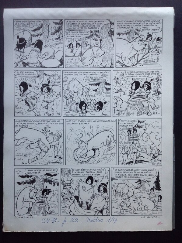 For sale - Bussemey Planche Originale 15 Moky et Poupy 5 Moky et Poupy Voleur de Fourrures , indien BD Éo 1959 Coeurs Vaillants et Fleurus - Comic Strip