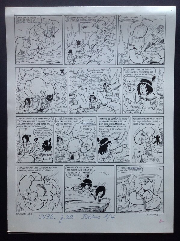 En vente - Bussemey Planche Originale 16 Moky et Poupy 5 Moky et Poupy Voleur de Fourrures , indien BD Éo 1959 Coeurs Vaillants et Fleurus - Planche originale