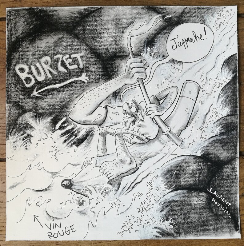En vente - Burzet en canoé. par Laurent Houssin - Illustration originale