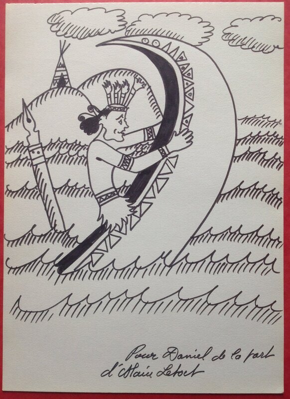 For sale - Letoct alain Dédicace N&B indien Canoë Mattocheega des prairies , Rare Okapi BD sur Feuille Convention Paris Année 1985 . - Sketch