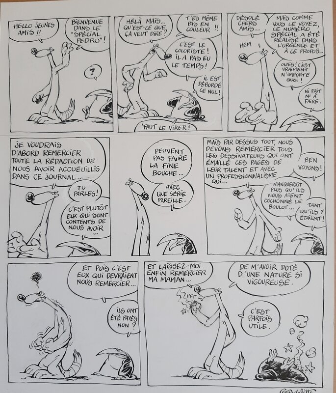 Michel Gaudelette, Manu Larcenet, Pedro le Coati - Gag - Planche originale