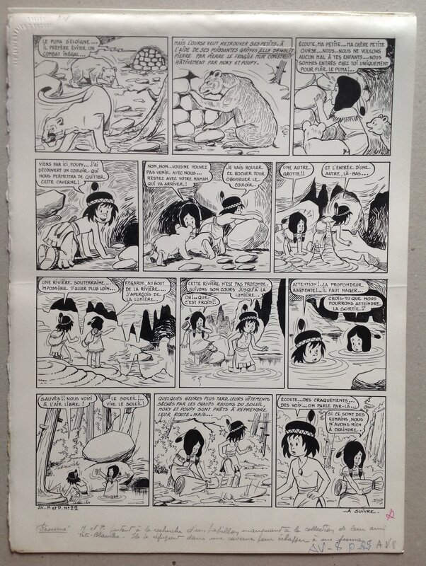 For sale - Bussemey Planche Originale 16 Moky et Poupy 2 Renard-Rouge indien puma ours oursons , BD Éo 1959 Ames Vaillantes & Fleurus - Comic Strip