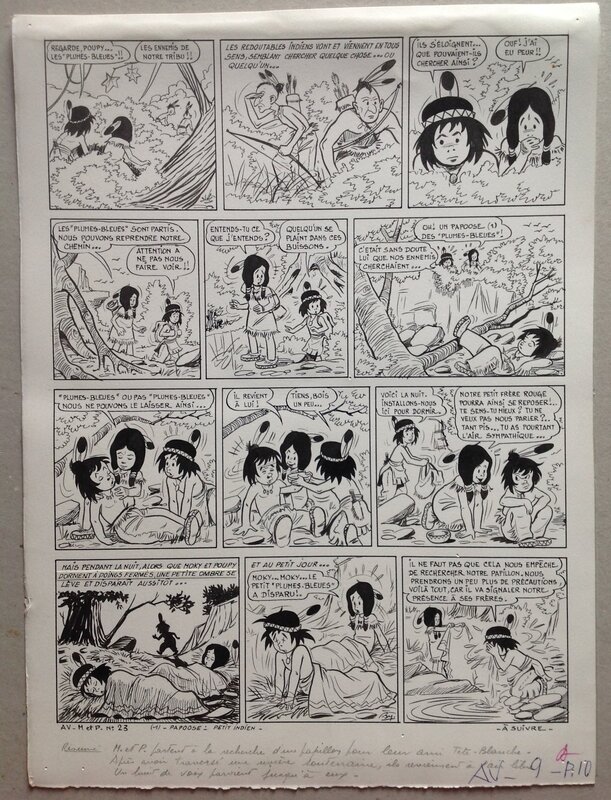 En vente - Bussemey Planche Originale 17 Moky et Poupy 2 Renard-Rouge indien chasseur papoose , BD Éo 1959 Ames Vaillantes & Fleurus - Planche originale