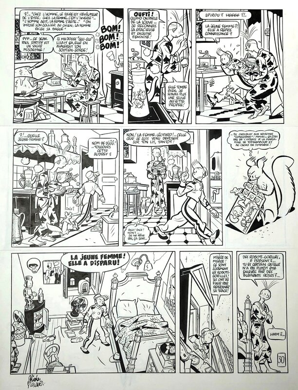 Olivier Schwartz, Yann, André Franquin, Spirou - La Femme Léopard - Planche originale