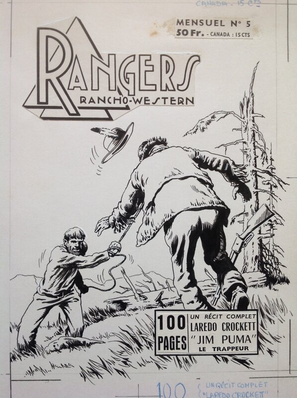 For sale - Atelier Chott, Bob Schoenke, Fergal, Atelier Chott RANGERS 5 Couverture Originale Planche N&B Rancho Western Cow Boy indien Crockett Jim Puma , Petit Format SER 1958 - Original Cover