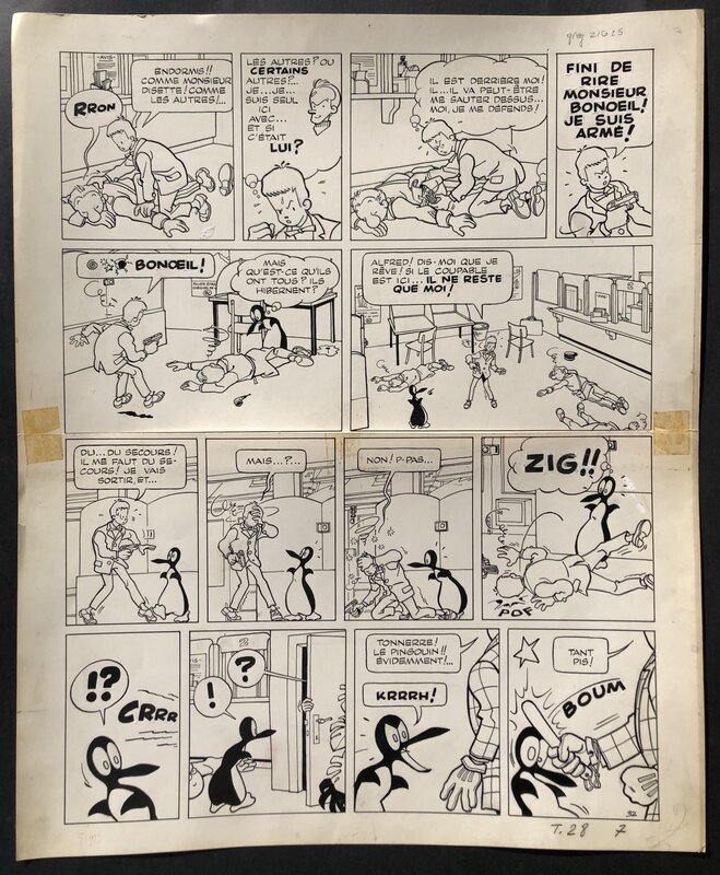 Greg, Alain Saint-Ogan, Zig et Puce - Planche Originale - Le voleur fantôme - Planche 32. - Comic Strip