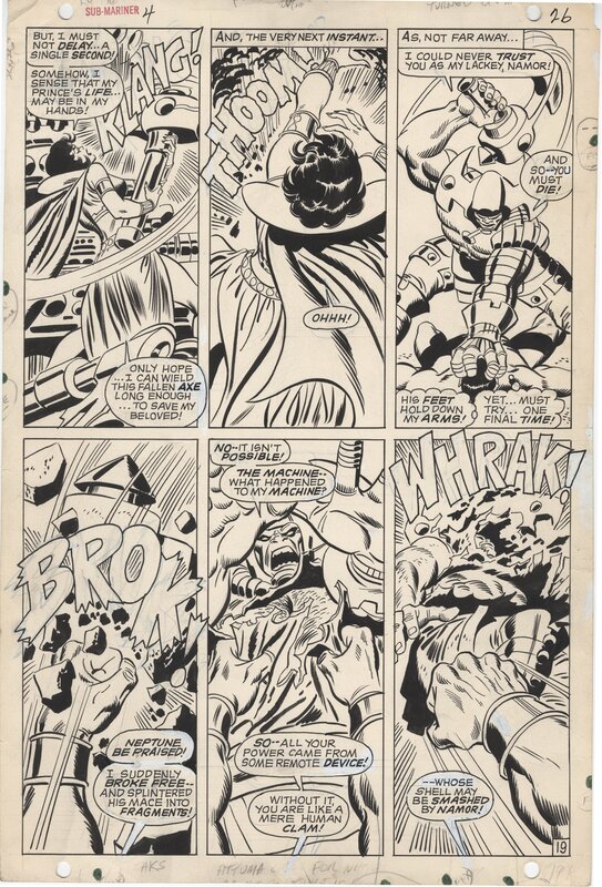 John Buscema, Frank Giacoia, Roy Thomas, Submariner - Who strikes for Atlantis - #4 p.19 - Planche originale