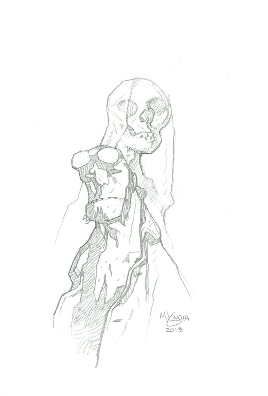 Hellboy & the ghost par Mike Mignola - Illustration originale