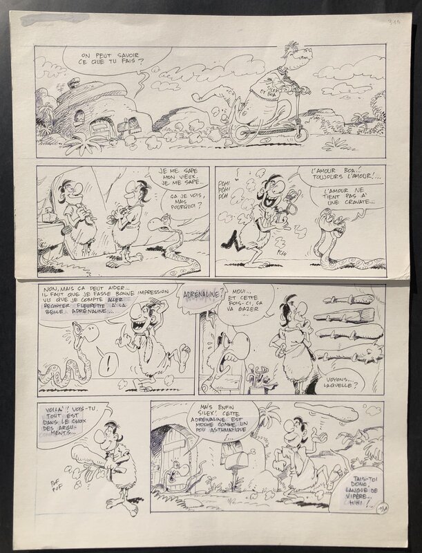 Philippe Bercovici, François Corteggiani, Boa et Silex - Planche originale (19A) d'un gag en deux planches. - Comic Strip