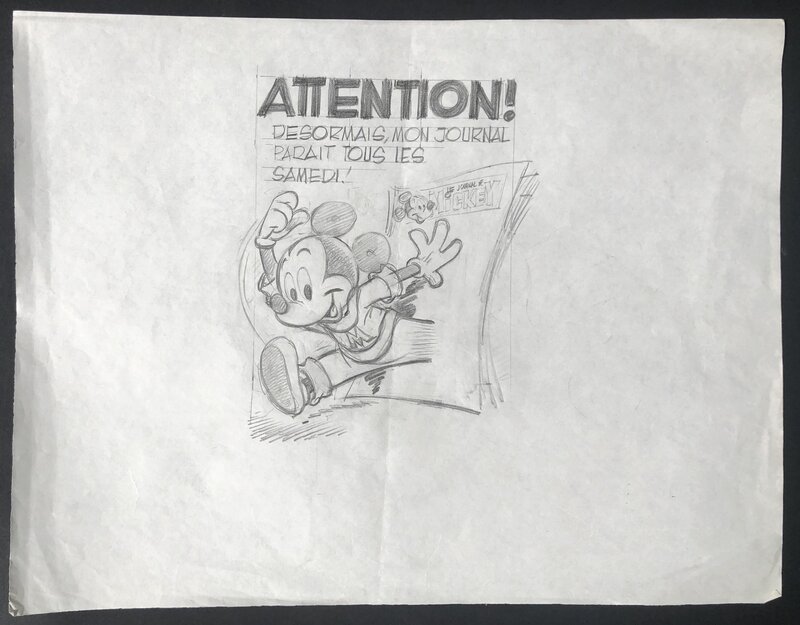 Claude Marin, Walt Disney, Mickey - Dessin préparatoire pour le journal. - Original art