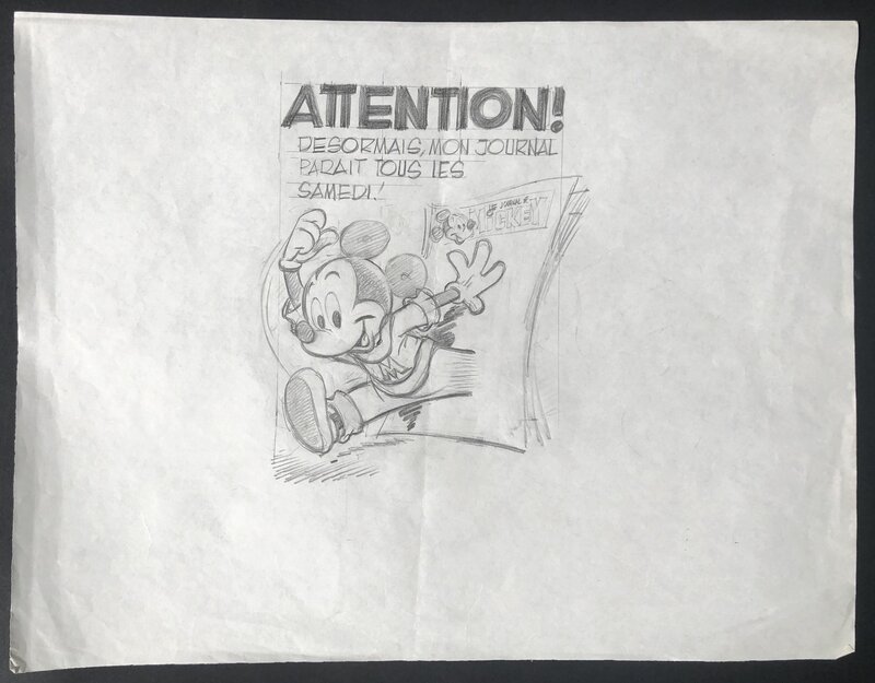 Claude Marin, Walt Disney, Mickey - Dessin préparatoire pour le journal. - Original art