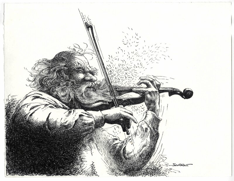 LE VIOLONISTE BARBU by Claude Serre - Original Illustration