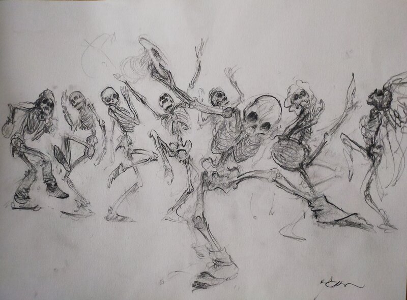 René Follet, La danse des squelettes - Illustration originale